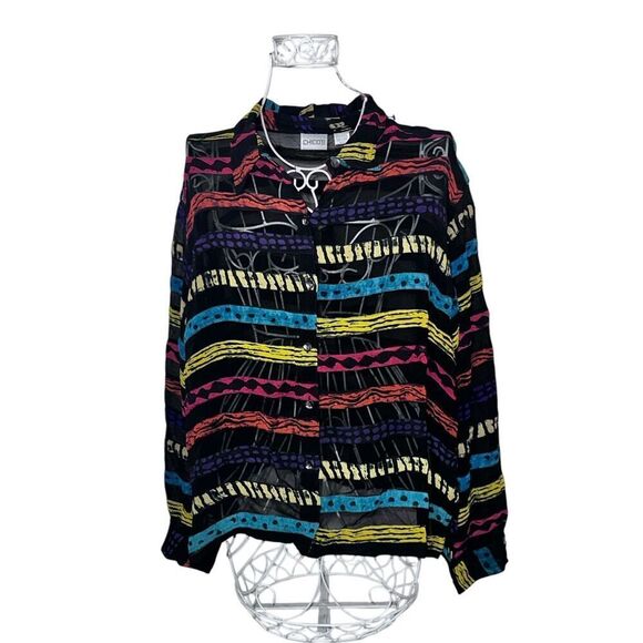 GREAT CONDITION WOMEN Chicos-Vintage Chico’s Sheer Striped Animal Print Multicol - Picture 1 of 13